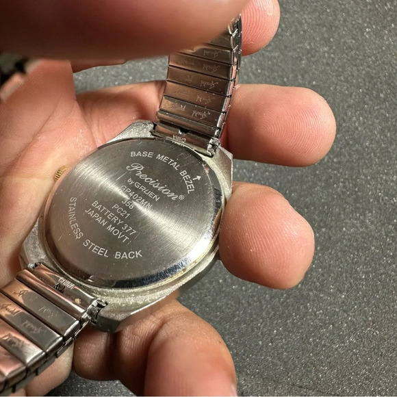 precision by gruen Mens Watch Diamond Quartz GP402MN Black Dial Silver Working - Picture 5 of 7